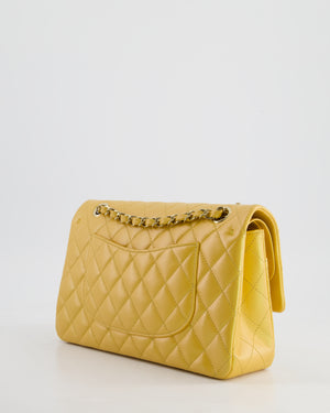 *HOT* Chanel Iridescent Mustard Yellow Medium Double Flap Bag in Lambskin Leather with Champagne Gold Hardware