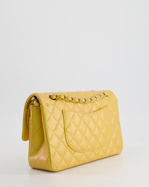 *HOT* Chanel Iridescent Mustard Yellow Medium Double Flap Bag in Lambskin Leather with Champagne Gold Hardware