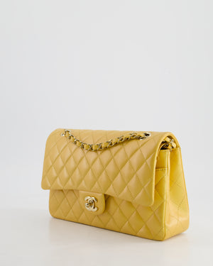 *HOT* Chanel Iridescent Mustard Yellow Medium Double Flap Bag in Lambskin Leather with Champagne Gold Hardware