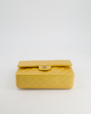 *HOT* Chanel Iridescent Mustard Yellow Medium Double Flap Bag in Lambskin Leather with Champagne Gold Hardware