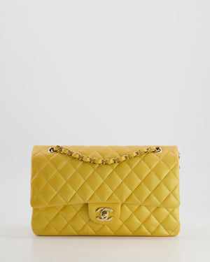 *HOT* Chanel Iridescent Mustard Yellow Medium Double Flap Bag in Lambskin Leather with Champagne Gold Hardware