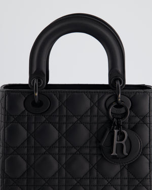 Christian Dior Black Small Lady Dior Bag In Ultramatte Cannage Calfskin Leather with Black Hardware RRP £4,900