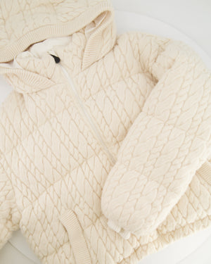 Perfect Moment Cream Wool Cable-Knit Hooded Cropped Jacket Size S (UK 8)