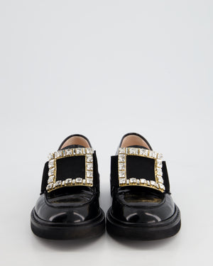 Roger Vivier Black Patent Leather Loafers With Crystal Buckle Detail Size 37