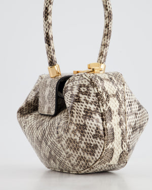 Gabriela Hearst Black & Ivory Python Small Demi Top Handle Bag with Gold Hardware