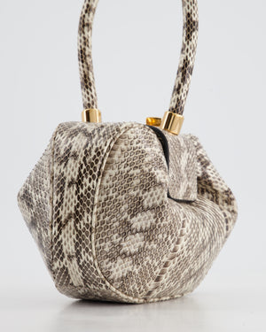 Gabriela Hearst Black & Ivory Python Small Demi Top Handle Bag with Gold Hardware