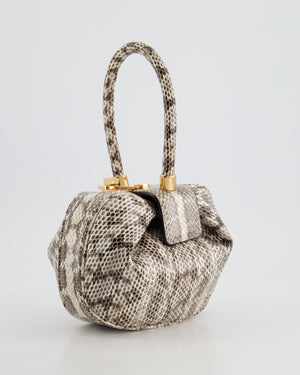 Gabriela Hearst Black & Ivory Python Small Demi Top Handle Bag with Gold Hardware