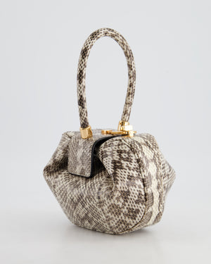 Gabriela Hearst Black & Ivory Python Small Demi Top Handle Bag with Gold Hardware