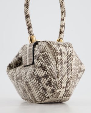 Gabriela Hearst Black & Ivory Python Small Demi Top Handle Bag with Gold Hardware