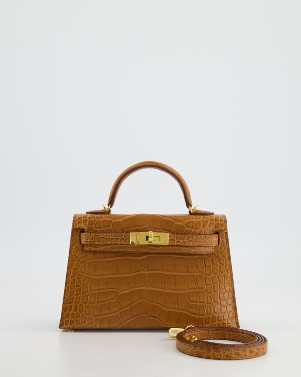 *SUPER RARE* Hermès Mini Kelly II 20cm Bag in Gold Alligator Mississippiensis Leather with Gold Hardware