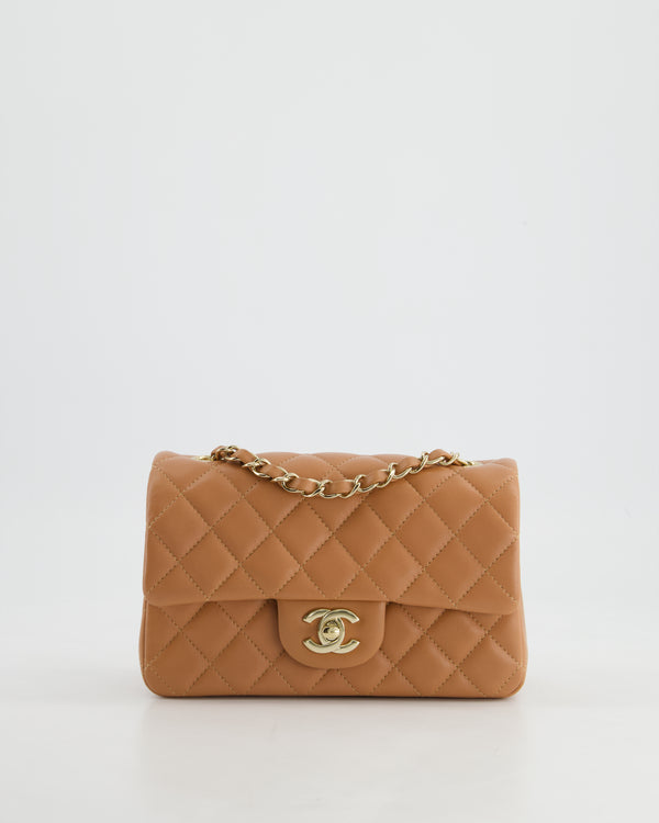 Chanel Caramel Mini Rectangular Classic Flap Bag with Champagne Gold Hardware