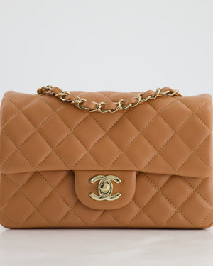 Chanel Caramel Mini Rectangular Classic Flap Bag with Champagne Gold Hardware