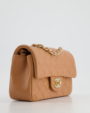 Chanel Caramel Mini Rectangular Classic Flap Bag with Champagne Gold Hardware