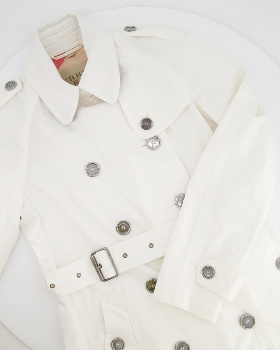 Burberry White Classic Trench Coat with Belt and Button Details Size UK 8