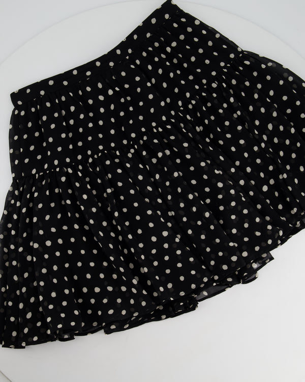 Saint Laurent Black & White Polkadot Silk Mini Skirt Size FR 36 (UK 8)