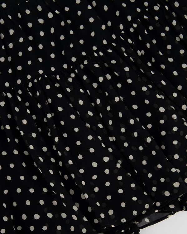 Saint Laurent Black & White Polkadot Silk Mini Skirt Size FR 36 (UK 8)