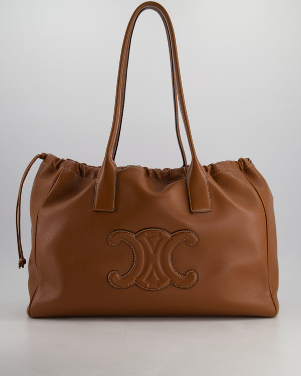 Celine Brown Leather Cabas Drawstring Tote Bag