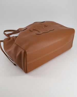 Celine Brown Leather Cabas Drawstring Tote Bag