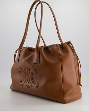 Celine Brown Leather Cabas Drawstring Tote Bag