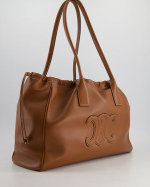 Celine Brown Leather Cabas Drawstring Tote Bag