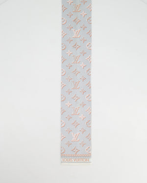 Louis Vuitton Grey & Coral Pink Silk Twilly with Monogram Detail