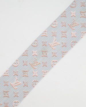 Louis Vuitton Grey & Coral Pink Silk Twilly with Monogram Detail