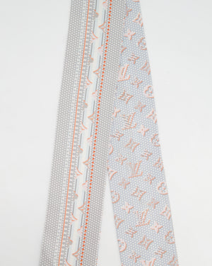 Louis Vuitton Grey & Coral Pink Silk Twilly with Monogram Detail