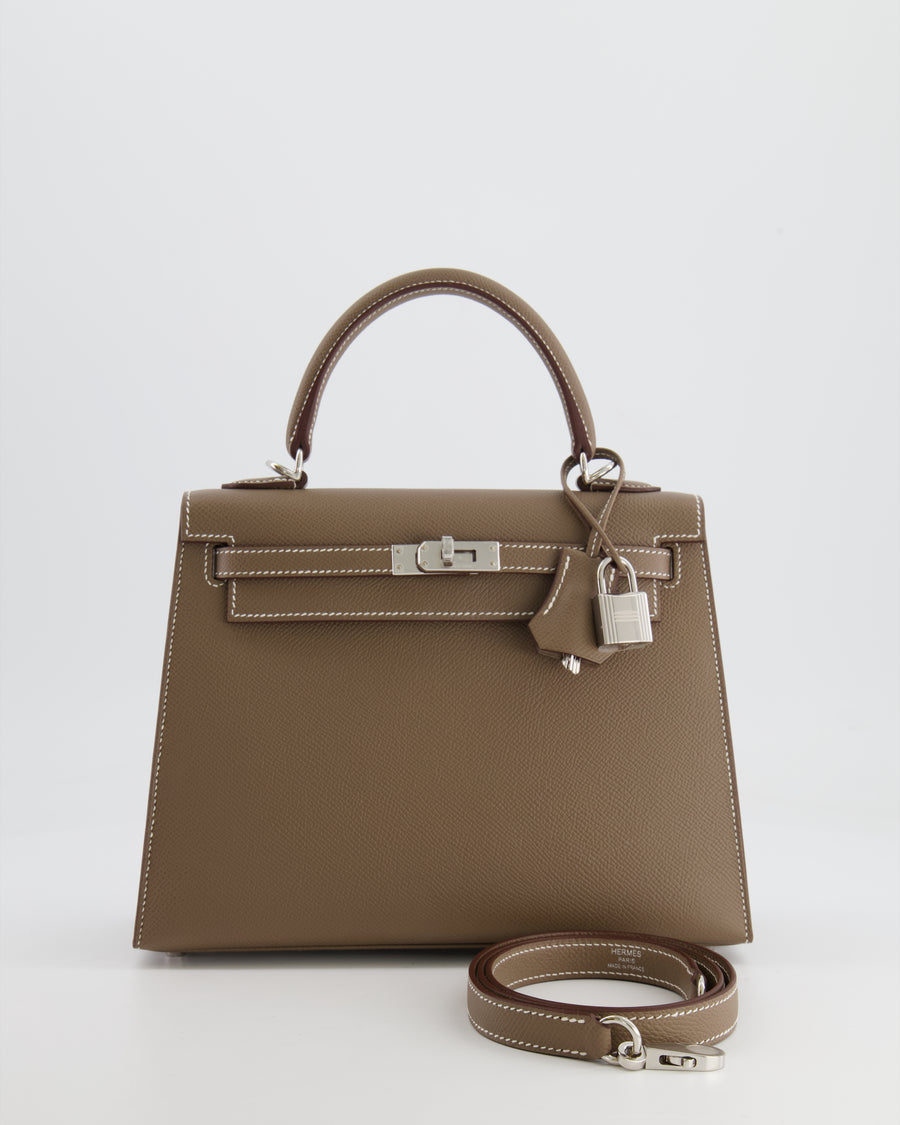 *HOLY GRAIL* Hermès Kelly Sellier 25cm Bag in Etoupe Epsom Leather with Palladium Hardware