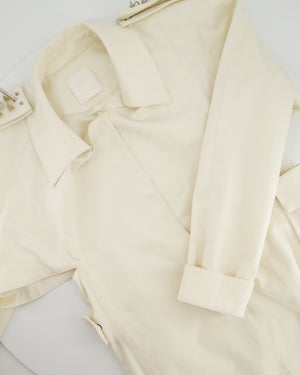 Givenchy White Cut Out Trench Coat with Studded Shoulder Epaulette Details Size FR 38 (UK 10)