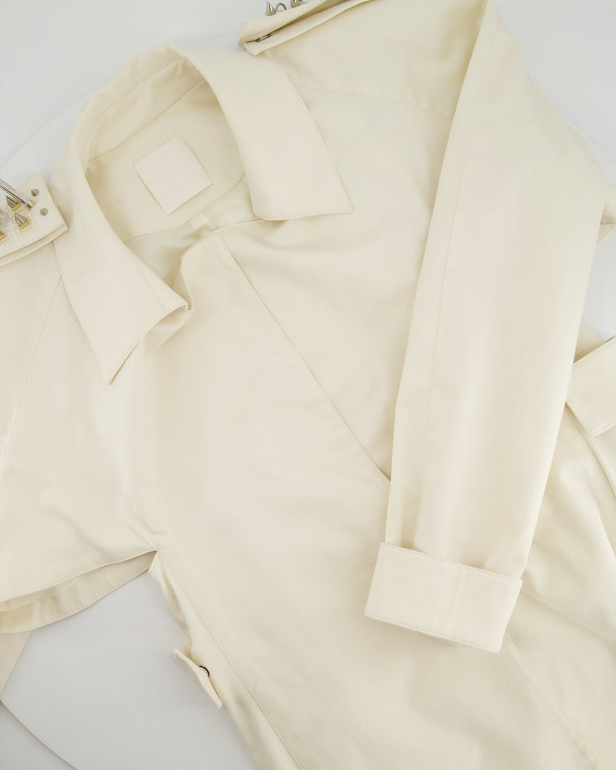 Givenchy White Cut Out Trench Coat with Studded Shoulder Epaulette Details Size FR 38 (UK 10)