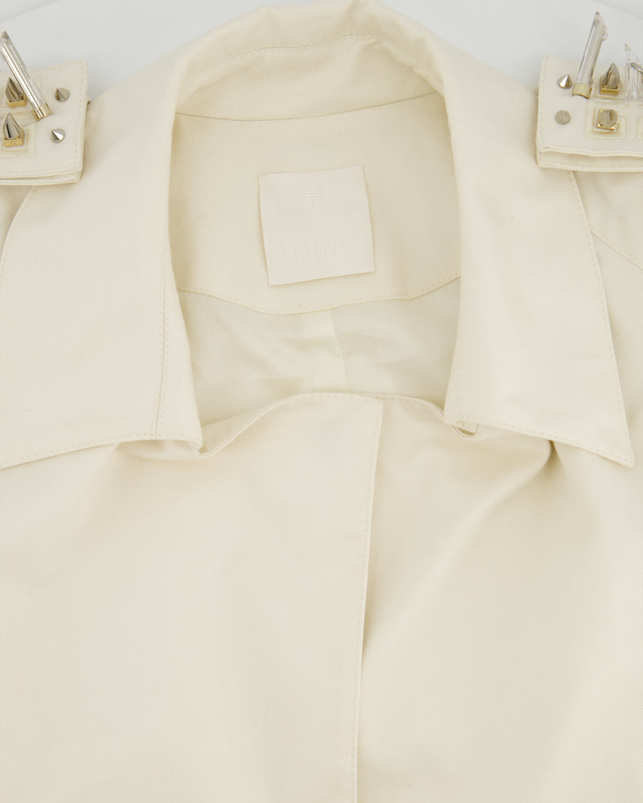 Givenchy White Cut Out Trench Coat with Studded Shoulder Epaulette Details Size FR 38 (UK 10)