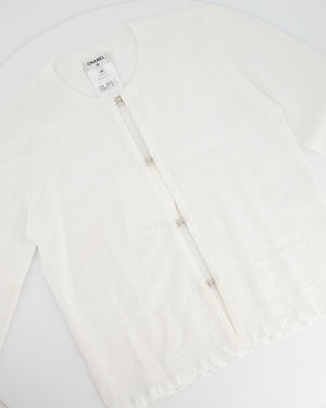 Chanel 24P White Fine Knit CC Long Sleeve Cardigan with Silver CC Crystal Clasps Size FR 40 (UK 12)