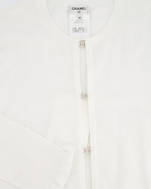 Chanel 24P White Fine Knit CC Long Sleeve Cardigan with Silver CC Crystal Clasps Size FR 40 (UK 12)