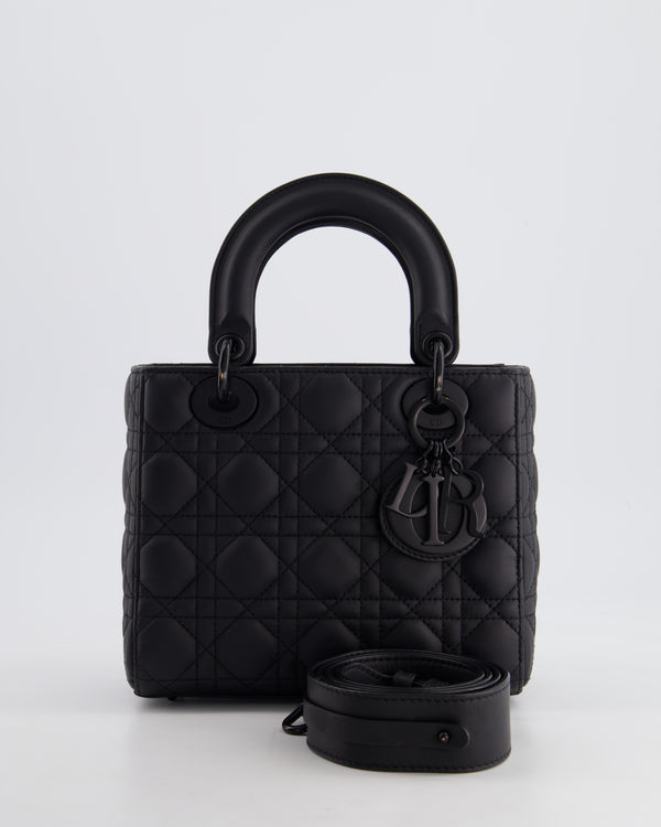 Christian Dior Black Small Lady Dior Bag In Ultramatte Cannage Calfskin Leather with Black Hardware RRP £4,900