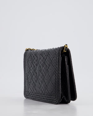 Chanel Black Python Boy Wallet on Chain Bag with Antique Gold Hardware