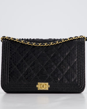 Chanel Black Python Boy Wallet on Chain Bag with Antique Gold Hardware