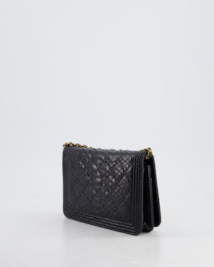 Chanel Black Python Boy Wallet on Chain Bag with Antique Gold Hardware