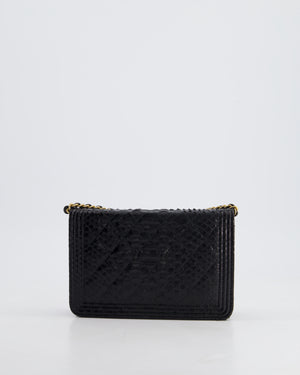 Chanel Black Python Boy Wallet on Chain Bag with Antique Gold Hardware