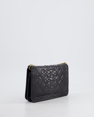 Chanel Black Python Boy Wallet on Chain Bag with Antique Gold Hardware