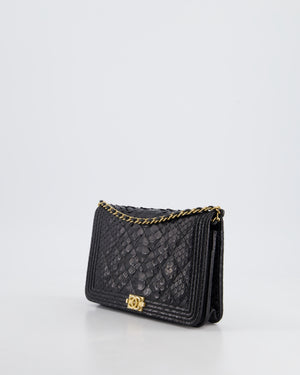 Chanel Black Python Boy Wallet on Chain Bag with Antique Gold Hardware