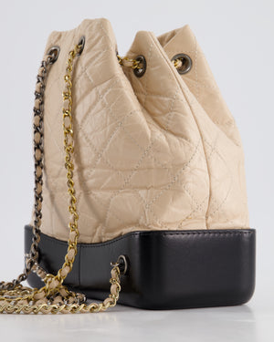 Chanel Nude, Black Mini Gabrielle Backpack in Aged Calfskin Leather with Ruthenium & Brushed Gold Hardware