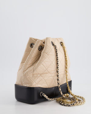 Chanel Nude, Black Mini Gabrielle Backpack in Aged Calfskin Leather with Ruthenium & Brushed Gold Hardware