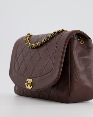 Chanel Vintage Single Flap Diana Bag in Brown Lambskin Leather With 24K Gold Hardware