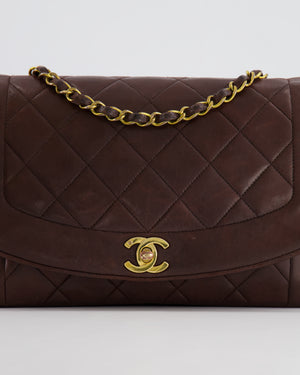 Chanel Vintage Single Flap Diana Bag in Brown Lambskin Leather With 24K Gold Hardware