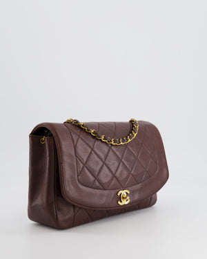 Chanel Vintage Single Flap Diana Bag in Brown Lambskin Leather With 24K Gold Hardware