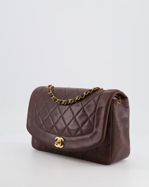 Chanel Vintage Single Flap Diana Bag in Brown Lambskin Leather With 24K Gold Hardware