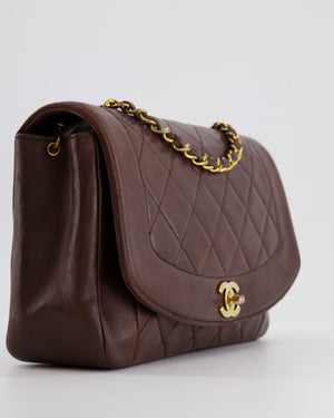 Chanel Vintage Single Flap Diana Bag in Brown Lambskin Leather With 24K Gold Hardware