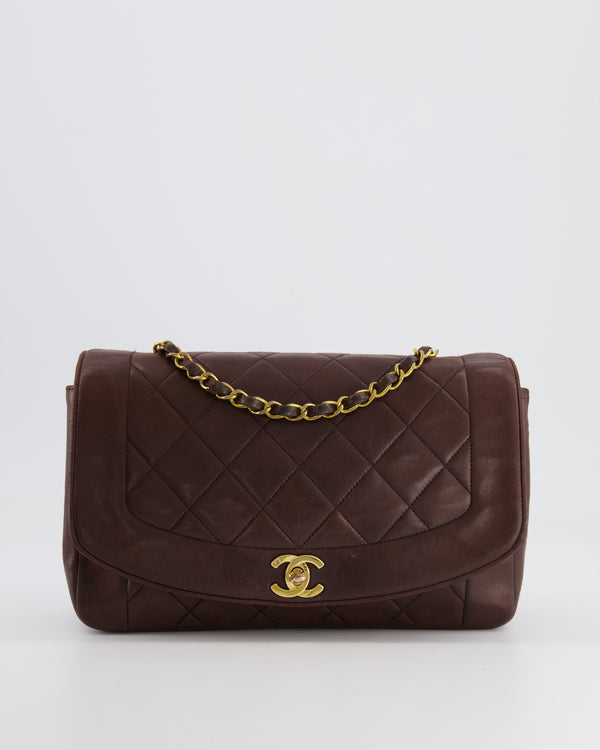 Chanel Vintage Single Flap Diana Bag in Brown Lambskin Leather With 24K Gold Hardware