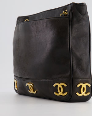 Chanel Vintage Black Small Tote Bag in Lambskin Leather with Gold CC Logos