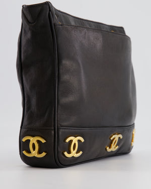 Chanel Vintage Black Small Tote Bag in Lambskin Leather with Gold CC Logos